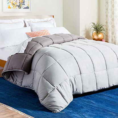 Picture of LINENSPA All-Season Reversible Down Alternative Quilted Comforter - Corner Duvet Tabs - Hypoallergenic - Plush Microfiber Fill - Box Stitched - Machine Washable - Stone / Charcoal - California King