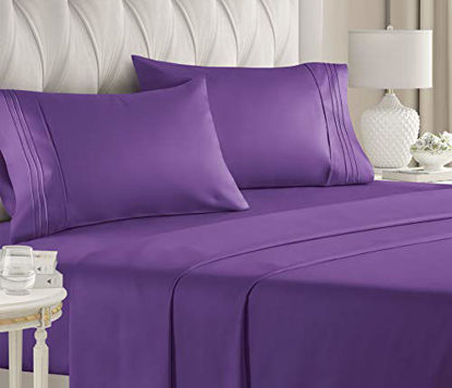 Picture of Queen Size Sheet Set - 4 Piece Set - Hotel Luxury Bed Sheets - Extra Soft - Deep Pockets - Easy Fit - Breathable & Cooling - Wrinkle Free - Comfy - Purple Plum Bed Sheets - Queens Sheets - 4 PC