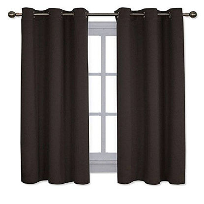 Picture of NICETOWN Triple Weave Microfiber Energy Saving Thermal Insulated Solid Grommet Blackout Curtains for Bedroom (1 Pair, 42 inches by 63 Inch, Toffee Brown)