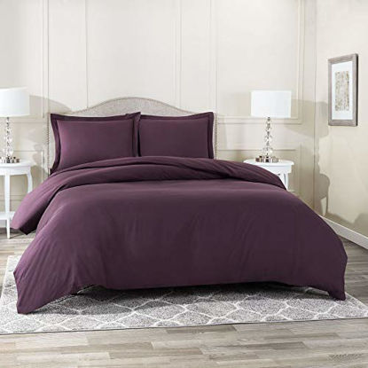 Picture of Nestl Duvet Cover 3 Piece Set - Ultra Soft Double Brushed Microfiber Hotel Collection - Comforter Cover with Button Closure and 2 Pillow Shams, Eggplant - Full (Double) 80"x90"