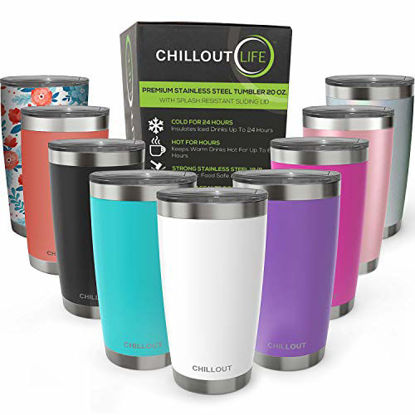 Picture of CHILLOUT LIFE 20 oz Stainless Steel Tumbler with Lid & Gift Box - Double Wall Vacuum Insulated Travel Coffee Mug with Splash Proof Slid Lid - Insulated Cup for Hot & Cold Drinks, Powder Coated Tumbler