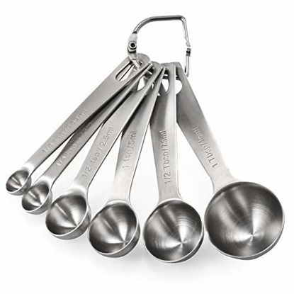 Picture of Measuring Spoons: U-Taste 18/8 Stainless Steel Measuring Spoons Set of 6 Piece: 1/8 tsp, 1/4 tsp, 1/2 tsp, 1 tsp, 1/2 tbsp & 1 tbsp Dry and Liquid Ingredients