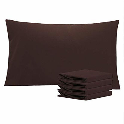 Picture of NTBAY Queen Pillowcases Set of 4, 100% Brushed Microfiber, Soft and Cozy, Wrinkle, Fade, Stain Resistant with Envelope Closure, 20"x 30", Dark Brown