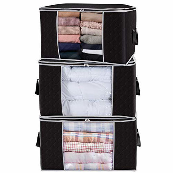Picture of Lifewit Large Capacity Clothes Storage Bag Organizer with Reinforced Handle Thick Fabric for Comforters, Blankets, Bedding, Foldable with Sturdy Zipper, Clear Window, 3 Pack, 90L, Black