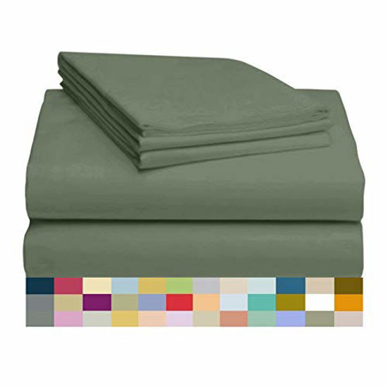 Picture of LuxClub 4 PC Sheet Set Bamboo Sheets Deep Pockets 18" Eco Friendly Wrinkle Free Sheets Machine Washable Hotel Bedding Silky Soft - Tree Moss Green Twin XL