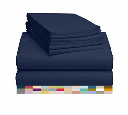 Picture of LuxClub 7 PC Sheet Set Bamboo Sheets Deep Pockets 18" Eco Friendly Wrinkle Free Sheets Hypoallergenic Anti-Bacteria Machine Washable Hotel Bedding Silky Soft - Navy Split King