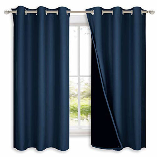 Picture of NICETOWN 100% Blackout Curtain Panels, Thermal Insulated Black Liner Curtains for Nursery Room, Noise Reducing and Heat Blocking Drapes for Windows (Set of 2, Navy, 42" Wide by 63" Long)