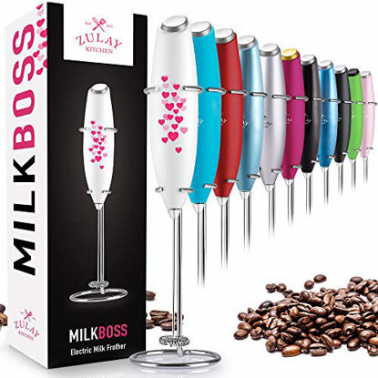 Picture of Zulay Original Milk Frother Handheld Foam Maker for Lattes - Whisk Drink Mixer for Coffee, Mini Foamer for Cappuccino, Frappe, Matcha, Hot Chocolate by Milk Boss (Valentine Hearts)