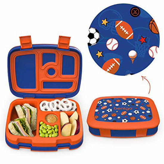 Picture of Bentgo Kids Prints Leak-Proof, 5-Compartment Bento-Style Kids Lunch Box - Ideal Portion Sizes for Ages 3 to 7 - BPA-Free and Food-Safe Materials - 2020 Collection - Sports