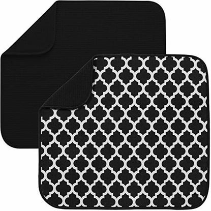 S&T INC. Absorbent, Reversible XL Microfiber Dish Drying Mat for Kitchen,  18 Inch x 24 Inch, Pewter Gray Trellis 