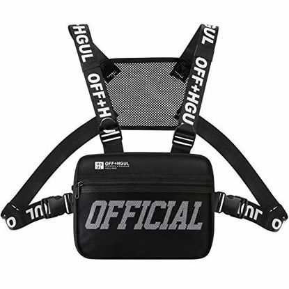 Picture of Ousawig Chest Rig Bag Adjustable Shoulder Pack Walkie Talkie Harness Radio Holster Holder for Men Women (Black)