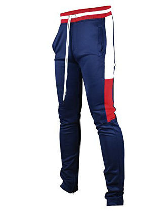 Picture of SCREENSHOTBRAND-P11855 Mens Hip Hop Premium Slim Fit Track Pants - Athletic Jogger Bottom with Side Multicolor Taping-Navy-Medium