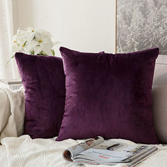 Picture of MIULEE Pack of 2 Velvet Soft Soild Decorative Square Throw Pillow Covers Set Cushion Case for Sofa Bedroom Car 16 x 16 Inch 40 x 40 cm Eggplant Purple