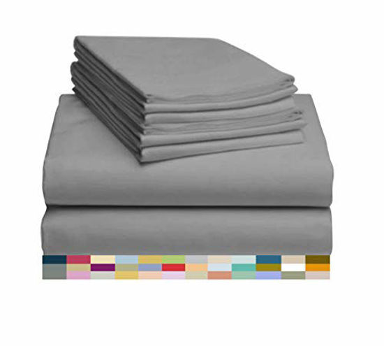 Picture of LuxClub 7 PC Sheet Set Bamboo Sheets Deep Pockets 18" Eco Friendly Wrinkle Free Sheets Hypoallergenic Anti-Bacteria Machine Washable Hotel Bedding Silky Soft - Light Grey Split King