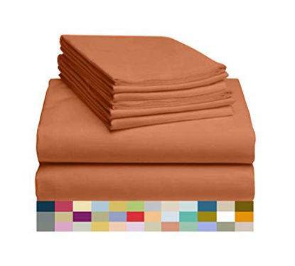 Picture of LuxClub 7 PC Sheet Set Bamboo Sheets Deep Pockets 18" Eco Friendly Wrinkle Free Sheets Hypoallergenic Anti-Bacteria Machine Washable Hotel Bedding Silky Soft - Autumn Orange Split King