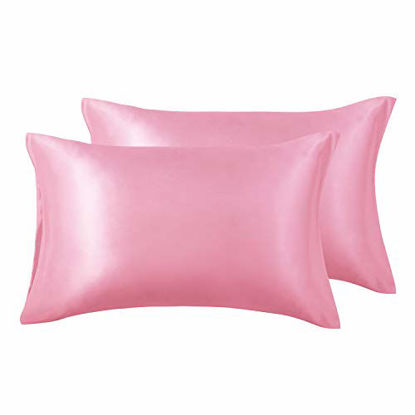Picture of Love's cabin Silk Satin Pillowcase for Hair and Skin (Pink, 20x40 inches) Slip King Size Pillow Cases Set of 2 - Satin Cooling Pillow Covers with Envelope Closure