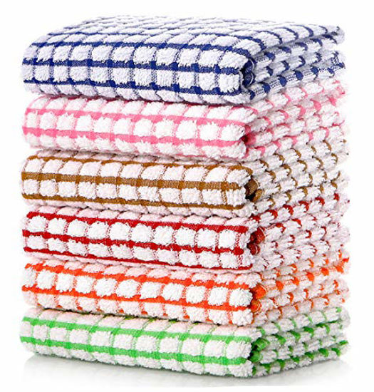 Picture of LAZI Kitchen Dish Towels, 16 Inch x 25 Inch Bulk Cotton Kitchen Towels and Dishcloths Set, 6 Pack Dish Cloths for Washing Dishes Dish Rags for Drying Dishes Kitchen Wash Clothes and Dish Towels