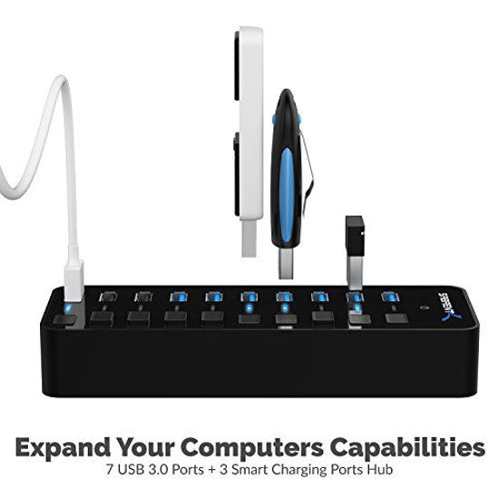 GetUSCart- Sabrent 60W 10-Port USB 3.0 Hub Includes 3 Smart Charging ...