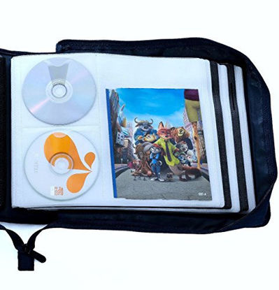 Picture of DVD CD Storage Case with Extra Wide Title Cover Pages for Blu Ray Movie Music Audio Media Disk (Portable Carrying Binder Holder Wallet Album Home Organizer)- Blue, 192 Disk Units, 96 Booklet Pockets