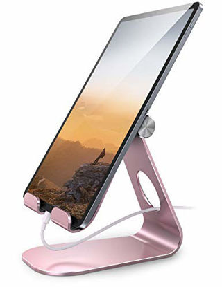 Picture of Tablet Stand Adjustable, Lamicall Tablet Stand : Desktop Stand Holder Dock Compatible with Tablet Such as iPad 2018 Pro 9.7, 10.5, Air Mini 4 3 2, Kindle, Nexus, Tab, E-Reader (4-13'') - Rose Gold