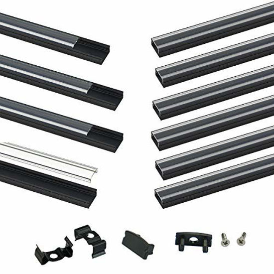 Picture of Muzata Black LED Channel System with Crystal Transparent Diffuser Clear Cover Lens,Aluminum Extrusion Track Housing Profile for Strip Tape Light with,10Pack 3.3ft/1M U Shape U1SW BT 1M,LU1 LH1