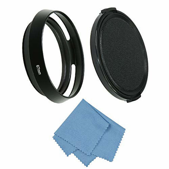 Picture of SIOTI Camera Standard Hollow Vented Metal Lens Hood with Cleaning Cloth and Lens Cap Compatible with Leica/Fuji/Nikon/Canon/Samsung Standard Thread Lens