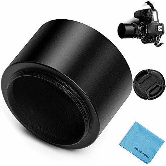 Picture of 46mm Tele Metal Screw-in Lens Hood Sunshade with Centre Pinch Lens Cap for Canon Nikon Sony Pentax Olympus Fuji Sumsung Leica Camera + Cleaning Cloth