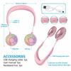 Picture of Hand Free Mini USB Personal Fan - Rechargeable Portable Headphone Design Wearable Neckband Fan3 Level Air Flow7 LED Lights360 Degree Free Rotation Perfect for Sports, Office and Outdoor (Pink)