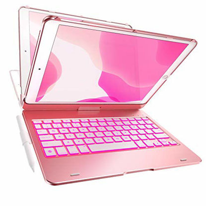 Picture of iPad Keyboard Case for 10.2-inch iPad 8th Generation (2020), 7th Gen, Air 3, Pro 10.5 in 11 Colors - 10 Color Backlight, 7 Modes, 360° Rotatable, Slim Protective Cover, Apple Pencil Holder (Rose Gold)