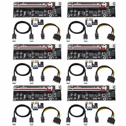 Picture of BEYIMEI PCI-E1X to 16X Riser Card Extension Cable, with 0.6 m USB 3.0 Extension Cable & 6PIN SATA Power Cable - GPU Extender Riser Card - Ethereum Mining ETH (6 Pieces)