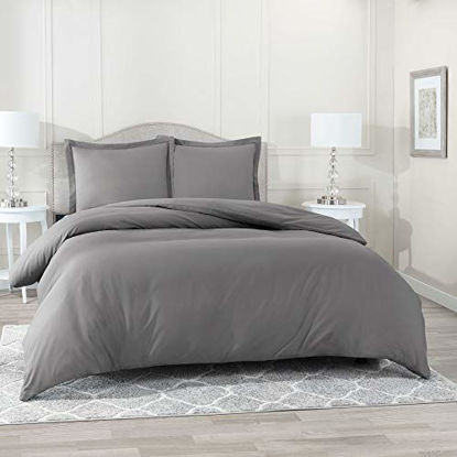 Picture of Nestl Duvet Cover 3 Piece Set - Ultra Soft Double Brushed Microfiber Hotel Collection - Comforter Cover with Button Closure and 2 Pillow Shams, Gray - King 90"x104"