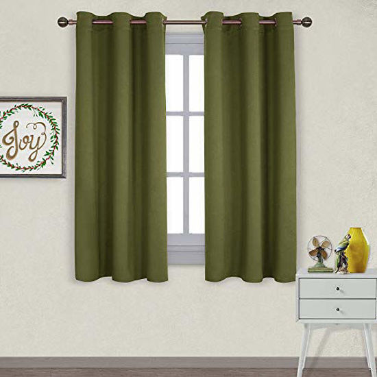 Picture of NICETOWN Window Decoration Thermal Insulated Solid Grommet Blackout Curtains/Drapes for Living Room on Christmas & Thanksgiving (1 Pair, 42 by 63 inches, Olive Green)