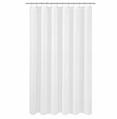 Picture of N&Y HOME Extra Long Shower Curtain Liner Fabric 72 x 80 inches, Hotel Quality, Washable, White Spa Bathroom Curtains with Grommets, 72x80
