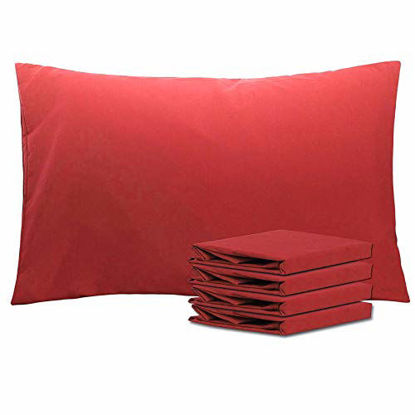 Picture of NTBAY Queen Pillowcases Set of 4, 100% Brushed Microfiber, Soft and Cozy, Wrinkle, Fade, Stain Resistant with Envelope Closure, 20"x 30", Wine Red