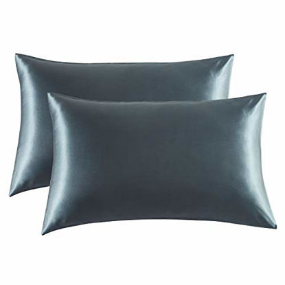 Picture of Bedsure Satin Pillowcase for Hair and Skin, 2-Pack - King Size (20x40 inches) Pillow Cases - Satin Pillow Covers with Envelope Closure, Space Gray