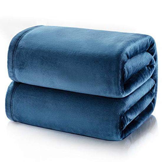 Picture of Bedsure Flannel Fleece Blanket Queen Size (90"x90"), Stone Blue - Lightweight Blanket for Sofa, Couch, Bed, Camping, Travel - Super Soft Cozy Microfiber Blanket