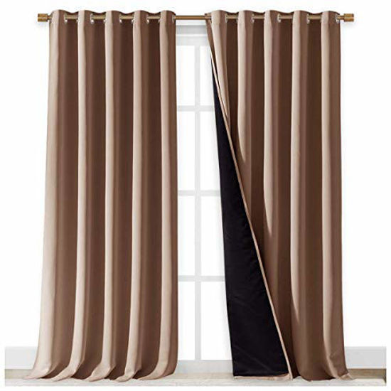 Picture of NICETOWN Extra Long Truly Blackout Drapes for Hall and Villa, 100% Blackout Window Curtain Panels with Black Lined for Night Shift Worker, 70-inch Width, 108-inch Length, Cappuccino, 2 Pieces