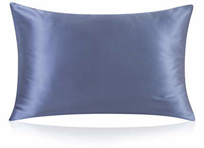 Picture of ZIMASILK 100% Mulberry Silk Pillowcase for Hair and Skin,with Hidden Zipper,Both Side 19 Momme Silk,600 Thread Count, 1pc (Queen 20''x30'', Gray Blue)