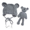 Picture of ECYC Newborn Baby Bear Hat Beanie with Bear Dolls Photography Accessories Grey