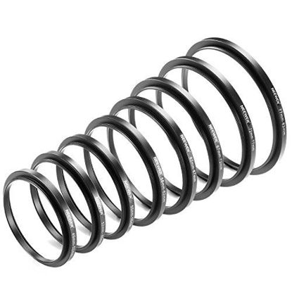 Picture of Neewer 8 Pieces Step-up Adapter Ring Set Made of Premium Anodized Aluminum, Includes: 49-52mm, 52-55mm, 55-58mm, 58-62mm, 62-67mm, 67-72mm, 72-77mm, 77-82mm-Black