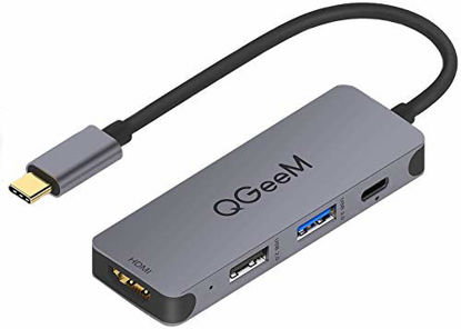 Picture of USB C Hub, QGeeM 4-in-1 USB C Adapter with 4K USB C to HDMI Hub,100W Power Delivery,USB 3.0,Thunderbolt 3 Multiport Hub Compatible with MacBook Pro, XPS, iPad Pro,More Type C Devices