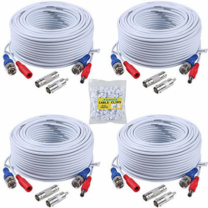 Picture of ANNKE Security Camera Cable (4) 30M/ 100ft All-in-One BNC Video Power Cables, BNC Extension Wire Cord for CCTV Camera DVR Security System (4-Pack, White)