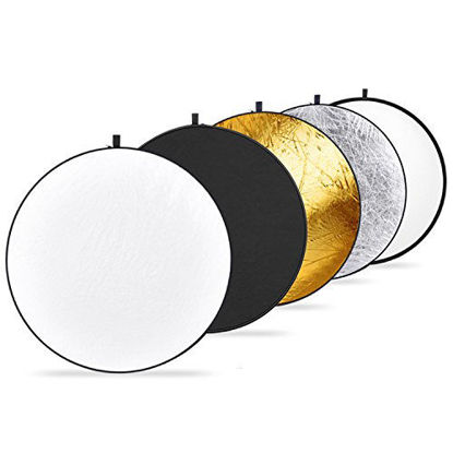 Picture of Neewer Portable 5 in 1 60x60cm/22"x22" Translucent, Silver, Gold, White, and Black Collapsible Round Multi Disc Light Reflector for Studio or any Photography Situation