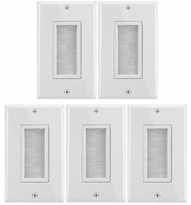 Picture of Fosmon 1-Gang Wall Plate (5 Pack), Brush Style Opening Passthrough Low Voltage Cable Plate in-Wall Installation for Speaker Wires, Coaxial Cables, HDMI Cables, or Network/Phone Cables