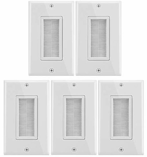 Picture of Fosmon 1-Gang Wall Plate (5 Pack), Brush Style Opening Passthrough Low Voltage Cable Plate in-Wall Installation for Speaker Wires, Coaxial Cables, HDMI Cables, or Network/Phone Cables