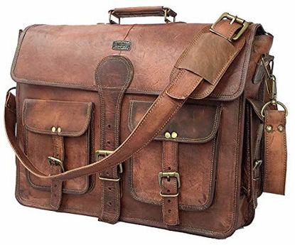 Picture of DHK 18 Inch Vintage Handmade Leather Messenger Bag Laptop Briefcase Computer Satchel bag For Men (DARK BROWN)