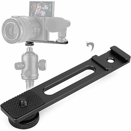 Picture of ChromLives Dual Camera Flash Bracket,1/4'' Dual Camera Mount Flash Extension Bar,8" Tripod Bracket Mount,1/4'' Dual Tripod Bracket Mount for Camera (Cold Shoe Bracket)