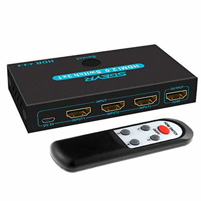 Picture of SGEYR HDMI 2.0 Switch Splitter 3 Port 4K HDMI Switcher 3 in 1 Out Metal HDMI Switches Selector Box with IR Remote Control Support HDCP 2.2 Support 4K@60Hz Ultra HD 3D 2160P 1080P