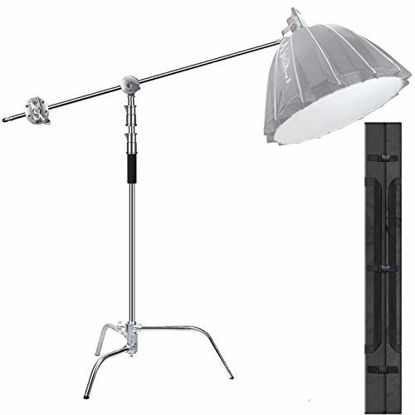 Picture of EACHSHOT C Stand Heavy Duty 100% Metal Max 10.8ft/330cm with 4.2ft/128cm Holding Arm Adjustable Light Stand cStand w/Boom Arm 2 Pcs Grip Head for Photography Photo Studio Video Reflector Monolight