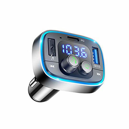 Picture of LIHAN Bluetooth FM Transmitter for Car,7 Color LED Backlit Car Adapter, QC3.0 & USB-PD Ports Charger, Wireless Radio Audio Player, Handsfree Calling & Music Receiver, Compatible for Most Smartphones
